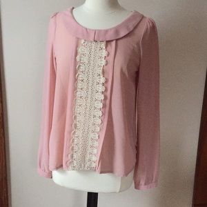 Ya Los Angeles pink long sleeve blouse with lace
